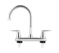 Fenteer Deck Mounted RV Kitchen Faucet with Twin Handle Lever Control for Hot and Cold 360 Degree Swivel Spout Build Built in Aerator for Splatter Stream Suitable Motorhome Sink