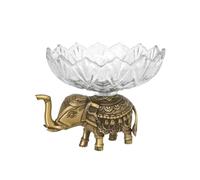Fenteer Decorative Serving Tray Elephant Raised Trunk Bowl Jewelry Display with Engraved Brass Base and Clear Glass Plate Charming Home Suitable for Coffee Table Console Table Bedroom Home Decoration