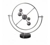 Fenteer Decorative Sphere Modern Sculpture Art Piece With Circular Hoop Frame Intersecting Metal Rods Reflective Spheres Alloy Construction Ebony Base
