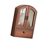 Fenteer Desktop Storage Cabinet Cosmetic Organizer Space Saving Skincare Organizer Wooden Display Shelf with Drawer for Dresser Home, Brown