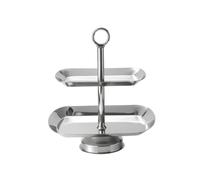 Fenteer Dessert Display Tray Two Tier Stand Serving Platter Cupcake Holder Stainless Steel With Column And Circular Handle Small Table Space Use , American Style Two-Tier With Base