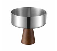 Fenteer Dessert Serving Bowl Stainless Steel Pedestal Fruit Ice Walnut Wood Base Elevated Presentation Suitable for Hotel Catering, A-Type Walnut Wood Base, Silver