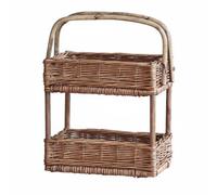 Fenteer Double Layer Basket Wicker Organizer Two Tier Storage Bin Handwoven Rattan Tray With Handle Rustic Wood suitable for dorm rooms apartments small