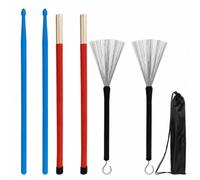 Fenteer Drumstick Bundle Drum Sticks Drum Brushes Drum Rods Storage Bag Mixed Material Collection with wire heads and suitable for practice stage use studio rehearsal gift giving