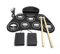 Fenteer Electronic Practice Drum Set Tabletop Digital Drum Pad Compact Roll Up Percussion With Built In Speaker Silicone Surface Foot Pedals And Sticks, English Version