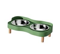 Fenteer Elevated Cat Bowls with 2 Stainless Steel Bowls,Easy to Clean,Raised,Cat Food and Water Bowl Set,Splashproof for Puppy,Kitten, Green