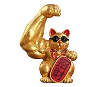 Fenteer Giant Cat Figurine Muscle Feng Shui Fortune Sculptures Waving Arm Fortune Wealth Welcoming Store Opening Decor Collections, Right Luck