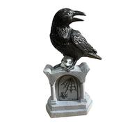 Fenteer Halloween Tombstone Resin Crow Statue Horror Yard Sign Party Prop Raven Standing on Tombstone for Patio Balcony Haunted House