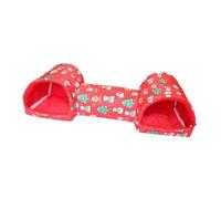 Fenteer Hamster Tunnel Bed Rabbits Toy Portable Nest Washable Breathable Soft Cave Hideaway for Hedgehog Chinchilla Rats Dwarf Rabbits, red snowman