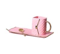 Fenteer Handbag Shaped Coffee Mug Set with Saucer Birthday Gift Novelty Purse Mug Ceramic Tea Cup for Beverage Hot and Cold Drinking, Pink