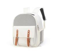 Fenteer Industrial Carrier Oxford Pet Backpack with Semi Soft Structure Two Shoulder Straps Front Flap Buckle Details Breathable Mesh Panels for Small Animals Walking Trips, White