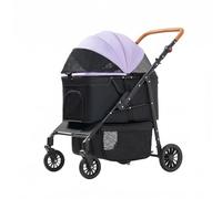 Fenteer Industrial Cart Dog Pet Carriage with Two Tier Interior Foldable Metal Frame Mesh Ventilation Adjustable Handle Suitable for Family outings Shopping Community Parks, Purple, Purple