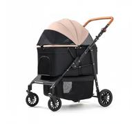 Fenteer Industrial Cart Dog Pet Carriage with Two Tier Interior Foldable Metal Frame Mesh Ventilation Adjustable Handle Suitable for Family outings Shopping Community Parks, Khaki, Khaki