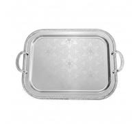 Fenteer Industrial Tray Metal Serving Tray Platter Centerpiece With Reflective Surface Engraved Pattern Base And Comfortable Side Handles suitable for hosting, Silver, Large