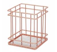 Fenteer Iron Pen Holder Metal Pencil Cup Desk Organizer Wire Makeup Brush Holder Minimalist Wrought Iron Construction for office dorm room home, Rose Gold, Square
