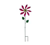 Fenteer Iron Wind with Stake Flower Garden Stake Ornament Weather Resistant Yard Art Metal Windmill for Courtyard Decor, rose red