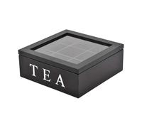 Fenteer Jewelry Box Gift Box with Visible Lid Wood Tea Bag Organizer Tea Storage Chest for Small Jewelry Sugar Instant Coffee Packets, Black