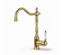 Fenteer Kitchen Faucet Vintage Gooseneck Tap with High Arch Spout Side Lever Mounted Design Smooth Temperature Adjustment Polished Finish Copper Ceramic Build, Titanium Gold
