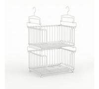 Fenteer Kitchen Storage Basket Under Shelf Organizer Rack With Installation And Top Hooks Ventilated Wire Frame For Dry Goods And Staples suitable for pantry kitchen closet, White, Two Tiers