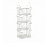 Fenteer Kitchen Storage Basket Under Shelf Organizer Rack With Installation And Top Hooks Ventilated Wire Frame For Dry Goods And Staples suitable for pantry kitchen closet, White, Four Tiers