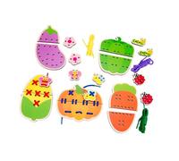 Fenteer Lacing Cards Sewing Kit for Preschoolers and Kids Threading Activity Developing Imagination Lacing Playing Games Sewing Cards, Vegetable