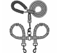 Fenteer Leash for Pair Walking with Bungee Elastic Sections Metal Swivel Anti Turning Reflective Sleeve Protection Comfortable Hand Loop Suitable for Large Breed Owners, Gray
