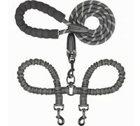 Fenteer Leash for Pair Walking with Bungee Elastic Sections Metal Swivel Anti Turning Reflective Sleeve Protection Comfortable Hand Loop Suitable for Large Breed Owners, Black