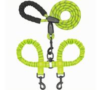 Fenteer Leash for Pair Walking with Bungee Elastic Sections Metal Swivel Anti Turning Reflective Sleeve Protection Comfortable Hand Loop Suitable for Large Breed Owners, Green