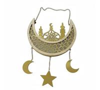 Fenteer Light Moon and Stars Hanging Wall Decoration Ornament Sculpture with Middle Eastern Motif Wood Board Construction with Cozy Ambient Glow Suitable for, Wood Color, 29.5x24x2.8cm
