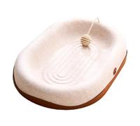 Fenteer Material Cat Scratcher Bed Reversible for Summer, Winter Comfortable Zero Shedding Multipurpose with Dangling Ball, White Oval