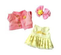 Fenteer Mini 17cm 6inch Doll Clothes Dress Girl Doll Outfits with Hair Accessory Handmade Lovely Adorable Knitting Sweater Girl Gifts, 3pcs Pink