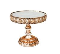 Fenteer Mirrored Dessert Stand Cake Stand Pedestal Stand Display Stand With Glass Mirror Surface Decorative Crystal Trim And Solid Iron Frame Suitable for Receptions Showers Events , Gold , Medium