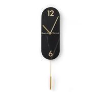 Fenteer Modern Wall Clock Silent Pendulum Clock Decorative Wall Timepiece Metal Frame Marble Style Silent Sweep Movement Quick Wall Mount Suitable for hallway, Black, Long Pendulum