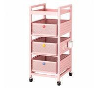 Fenteer Multi Tier Metal Storage Cart with Three Sliding Drawers and Open Upper Rack for Kitchen Supplies Craft Materials Suitable for Dining Area, Pink