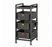 Fenteer Multi Tier Metal Storage Cart with Three Sliding Drawers and Open Upper Rack for Kitchen Supplies Craft Materials Suitable for Dining Area, Black