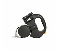 Fenteer Outdoor Control Rope Retractable Dog Leash Double Head Leash With Two And Brake Rotating Connector Built In Light, Black, Black Leash + 1 Roll Green Footprint Garbage Bags + 1 Battery