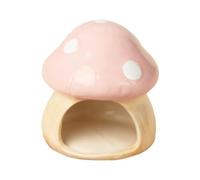 Fenteer Pink Mushroom Shaped Hamster Hideout, Ceramic Hamster House Hamster Hide and Habitat for Summer Gerbil Hideout for Small Animals Hamster Gerbil Mice Golden Bear, Small