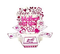 Fenteer Popup Card,3D Greeting Card Universal Office Home Romantic Gift Flower Heart Decorative for Celebration Congratulations Party, Mother in Law
