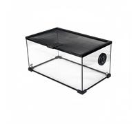 Fenteer Reptile Terrarium Glass Tank Habitat Enclosure Cage With Clear Viewing Glass Secure Sliding Cover Secondary Lock Grids Feeding Entry Wire Passages, 50-30-35cm