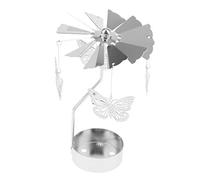 Fenteer Rotary Candle Holder Candlestick Metal Small Craft Sliver for Christmas Decoration, Butterfly, 4.4 x 13cm