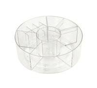 Fenteer Rotating Cosmetic Organizer Transparent PET Makeup Storage Box with Turntable Base Low Profile Desktop Holder for Vanity Dressing Table Washroom