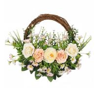 Fenteer Seasonal Door Wreath Artificial Floral Wreath Grapevine Wreath Rose Wreath Door Hanger with Silk Petals for All Seasons Suitable for Front Doors Porch