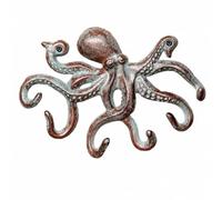 Fenteer Shaped Wall Hook Iron Construction with Curved Arms Cuttlefish Motif Coat Hook and Nautical Style Storage Rack for Kitchen Cafe, Style B