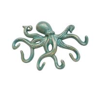 Fenteer Shaped Wall Hook Iron Construction with Curved Arms Cuttlefish Motif Coat Hook and Nautical Style Storage Rack for Kitchen Cafe, Style C