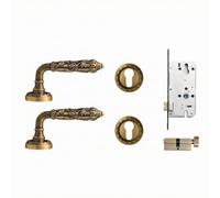 Fenteer Single Brass Door Lock Handle Set with Keyhole Escutcheon and Reversible Mortise for Left and Right Handed Wooden Doors, Style B