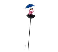 Fenteer Solar Bird Feeder Flamingo Holding Umbrella Yard Art Ornament with Metal Stake Iron Art Solar Powered for Pathway