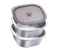 Fenteer Stainless Steel Colander Bowl Set Rice Strainer Washer Artight Lid, Food Storage Container Mixing Bowl for Grapes, 3600ml