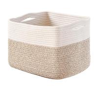 Fenteer Storage Basket Cotton Rope Organizer Bin With Rectangular Shape And Built Handles Handwoven For Flexible Structure And Neat Containment suitable for, Light Coffee + White, 38 25 23cm L W H