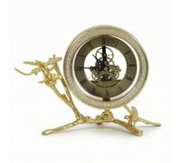 Fenteer Tabletop Timepiece Round Clock Desk Clock Mantel Clock Shelf Clock With Ornate Base Bird And Gear Style Detail In Zinc Alloy Suitable for mantel bookshelf desk entryway home decor