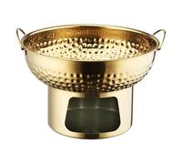 Fenteer Thai Tom Hot Pot 7inch with Handles for Buffet Serving Lightweight Multipurpose Portable Hammered Texture, Golden